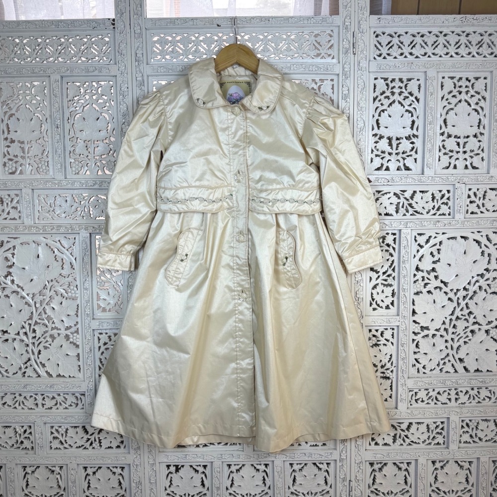 Vtg F. W.‎ Fischer Floral Coquette Girls Trench Dress Event Coat Sz 6X